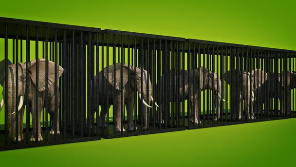 Elefant im Käfig. 3D-Darstellung - Foto, Bild