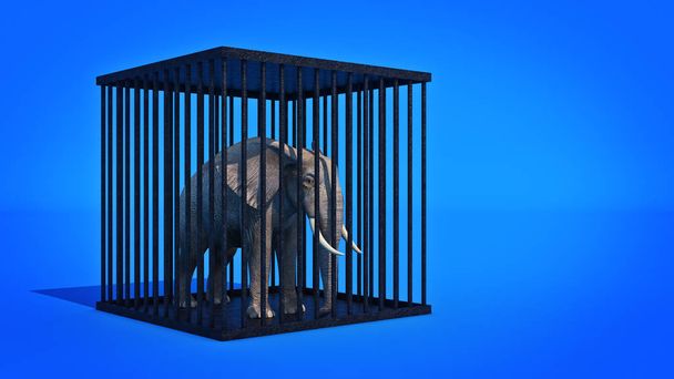 Elefant im Käfig. 3D-Darstellung - Foto, Bild