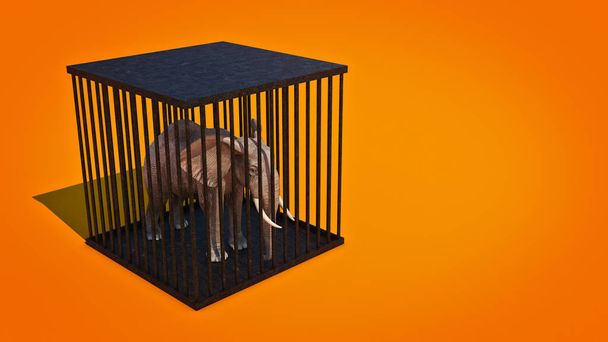ελέφαντας σε κλουβί. 3D rendering - Φωτογραφία, εικόνα