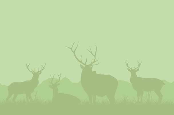 A herd of deer on a green background. - Vector, Image