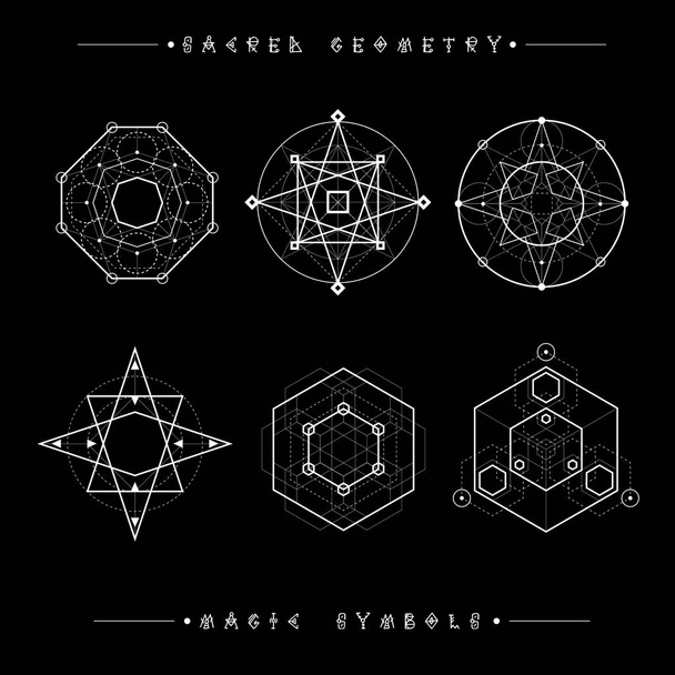Heilige Geometrie tekenen. Set symbolen en elementen. Alchemie, religie, filosofie, spiritualiteit, hipster symbolen en elementen. geometrische vormen - Vector, afbeelding