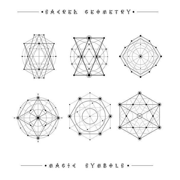 Szent geometria jelei. Szimbólumok és elemek halmaza. Alkímia, a vallás, filozófia, spiritualitás, csípő szimbólumok és elemek. geometriai alakzatok - Vektor, kép