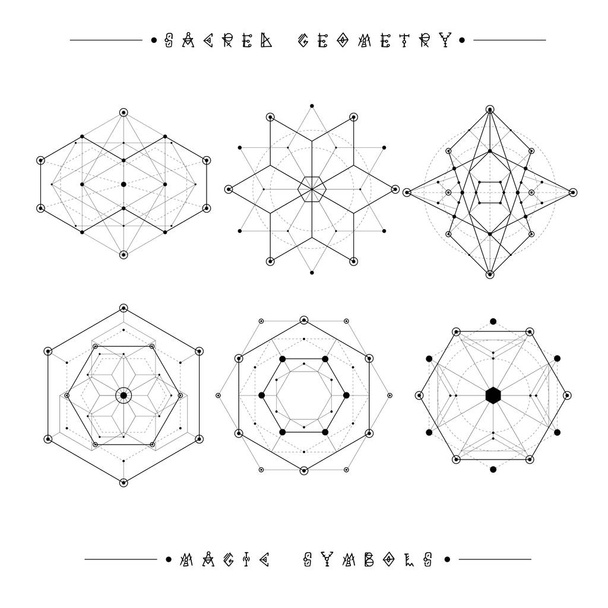 Ιερή γεωμετρία σημάδια. Σύνολο σύμβολα και στοιχεία. Αλχημεία, θρησκεία, φιλοσοφία, πνευματικότητα, hipster σύμβολα και στοιχεία. Γεωμετρικά σχήματα - Διάνυσμα, εικόνα
