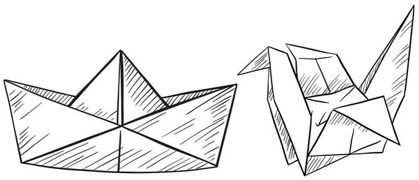Бумажные оригами для лодки и птицы
 - Вектор,изображение