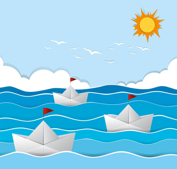 Origami barche a vela in mare
 - Vettoriali, immagini