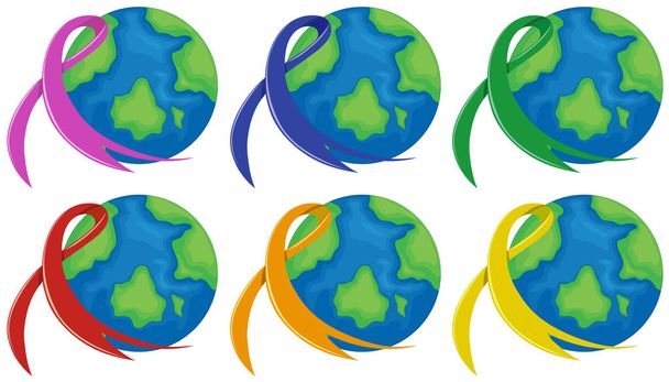 Планета Земля и различные цветовые ленты
 - Вектор,изображение