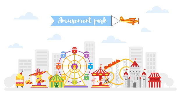 Illustration vectorielle de style plat du parc d'attractions pour enfants
.  - Vecteur, image