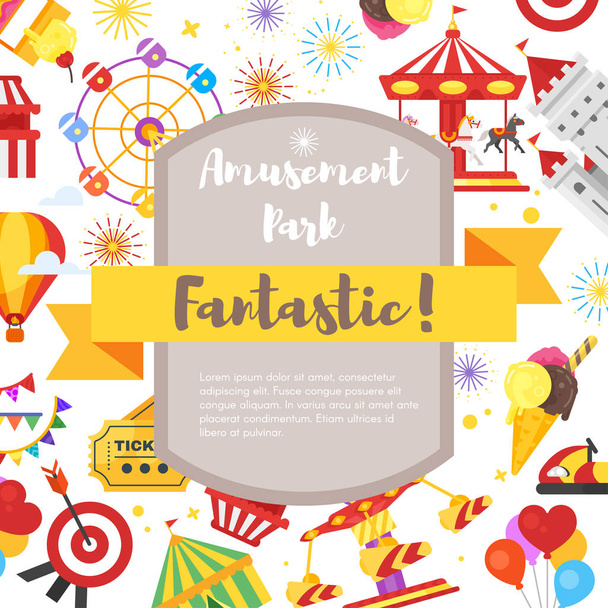composition for flyer with amusement park fun icons. - Vector, Image
