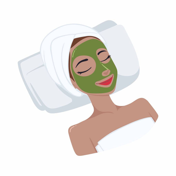 Зелений чай природні маски на обличчі красива жінка, Векторні ілюстрації дизайн - Вектор, зображення