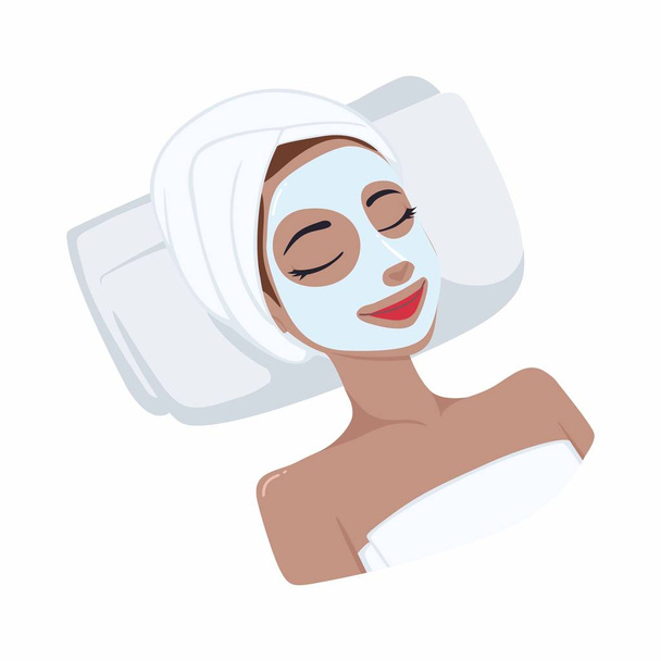 Białe mleko naturalne maska na twarz piękne kobiety, projektowania wektorowa ilustracja - Wektor, obraz
