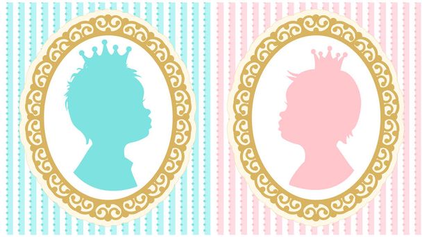 Küçük Prenses ve Prens kron ile siluetleri.  - Vektör, Görsel