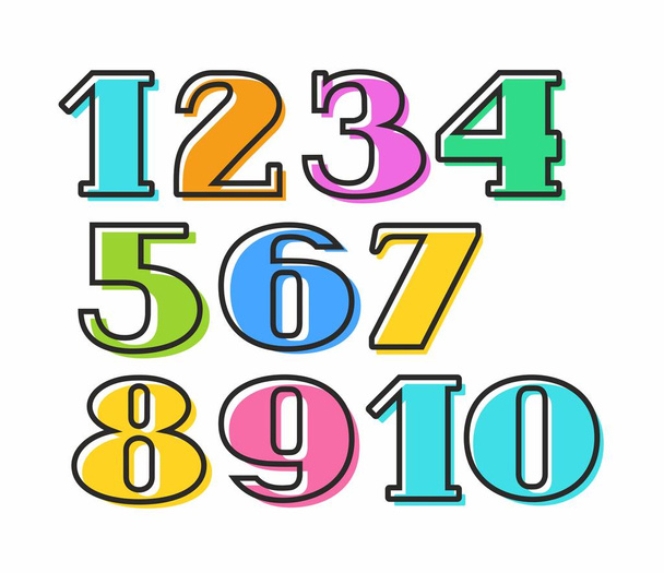 Números coloridos com contorno preto, vetor
.  - Vetor, Imagem