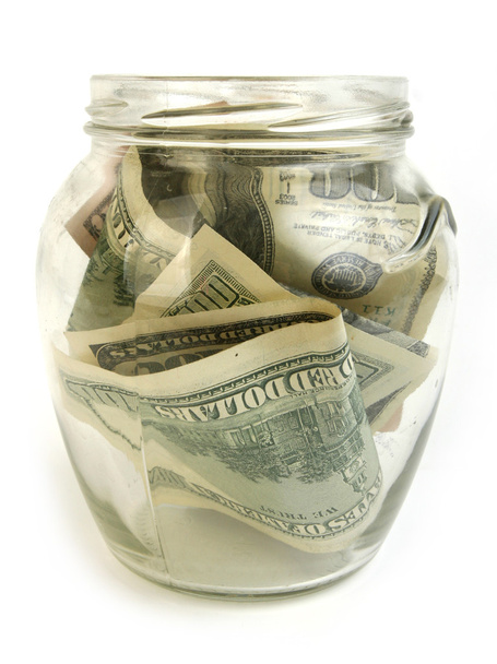 Dollar bills in glass jar - Foto, Bild