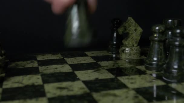 schwarzer Elefant besiegte weißes Pferd. Schwarzer Elefant im Schach - Filmmaterial, Video