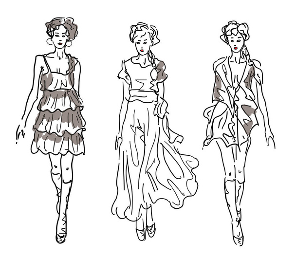      Ескіз Мода Жінки Моделі
  - Вектор, зображення