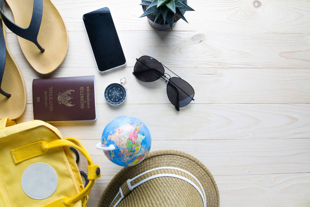Travel accessories costumes passports luggage - Fotografie, Obrázek