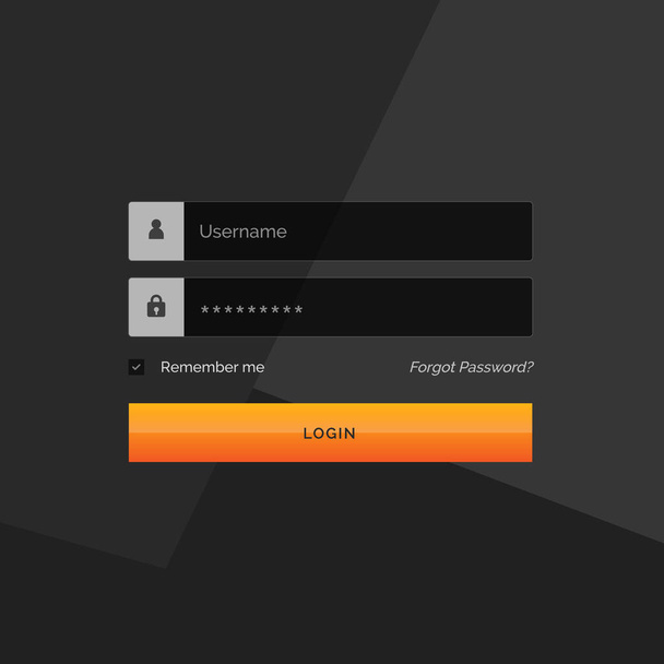 Dark Login Formular Template Design mit Benutzername und Passwort - Vektor, Bild