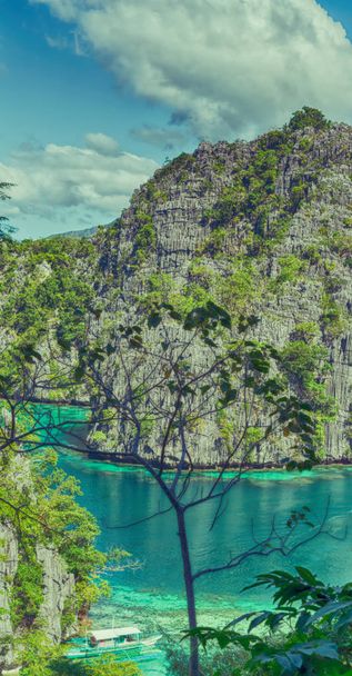 σε Φιλιππίνες προβολή από έναν βράχο στον κόλπο όμορφο παράδεισος και την τροπική λιμνοθάλασσα - Φωτογραφία, εικόνα
