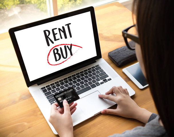 Buy not rent  concept. Choosing buying over renting - 写真・画像