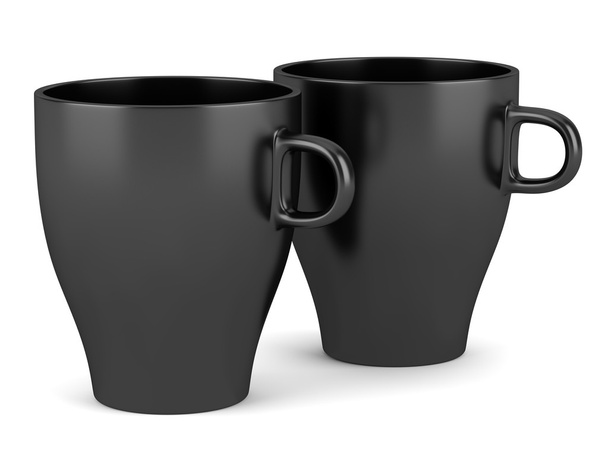 Dos tazas de cerámica negra aisladas sobre fondo blanco
 - Foto, imagen