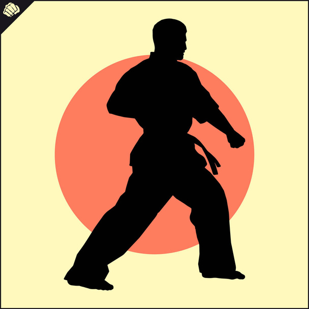 Artes marciales. Combatientes de karate batalla entrenamiento cartel silueta escena
. - Vector, imagen