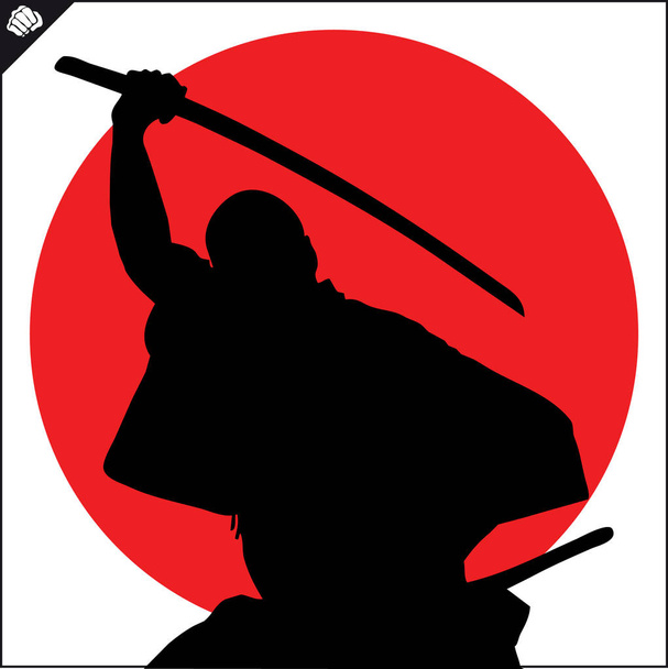Arts martiaux. Kendo samouraï katana combattant silhouette scène
. - Vecteur, image