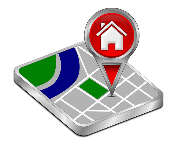 Указатель на карту с домашней кнопкой - 3D иллюстрация
 - Фото, изображение
