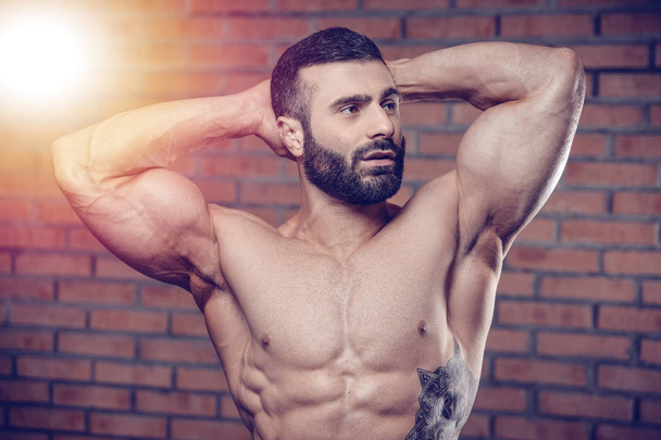 Brutal caucasian handsome fitness men on diet training chest pum - Valokuva, kuva