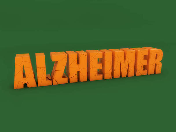 Alzheimer 3d metin ve yeşil arka plan - Fotoğraf, Görsel