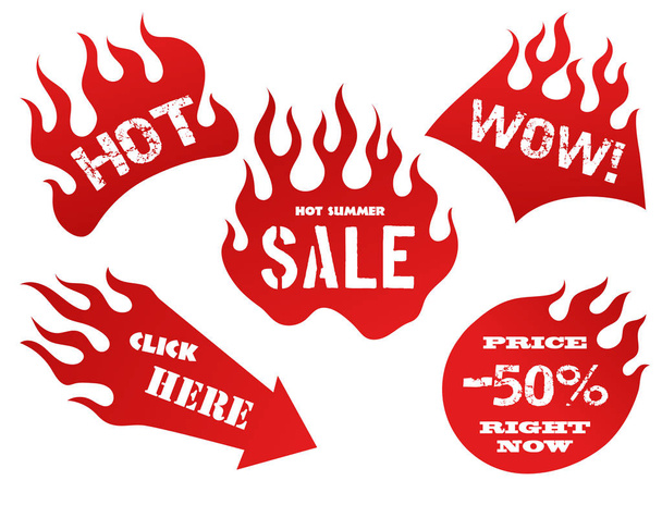 Red flame tag labels - Vector, Image