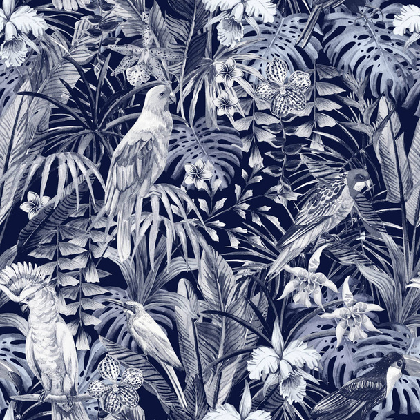 birds pattern blue dark - Foto, afbeelding