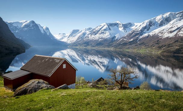 Norwegian fjord landscape in springtime - 写真・画像