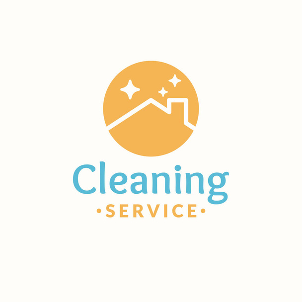 Servicio de limpieza logo. Techo de la casa en el círculo naranja
. - Vector, imagen