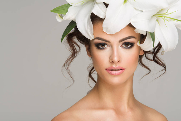 Fashion Beauty Model Girl with Flowers.  - Photo, Image