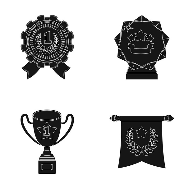 An Olympic medal for the first place, a crystal ball, a gold cup on a stand, a red pendant.Awards and trophies set collection icons in black style vector symbol stock illustration web. - Vektor, Bild