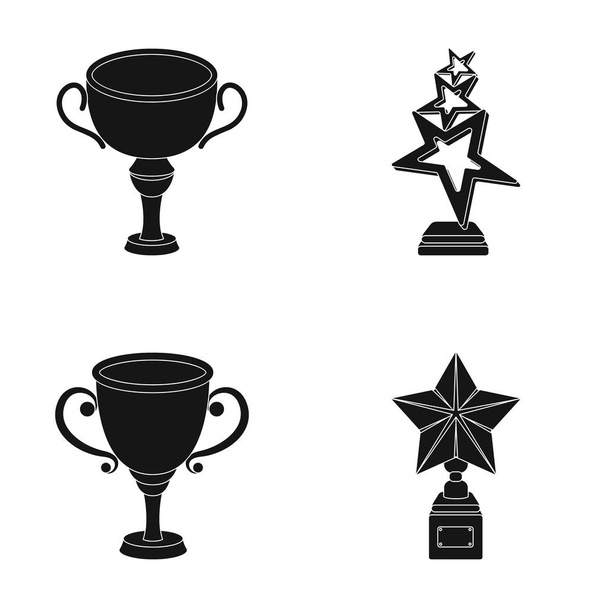 2 位の銀カップのゴールド スターをスタンド、星、ゴールド カップとカップに。賞やトロフィー ブラック スタイル ベクトル シンボル ストック イラスト web コレクションのアイコンを設定. - ベクター画像