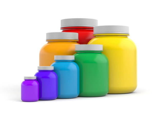 Colored jars with white lids - Foto, imagen