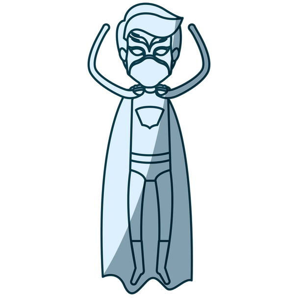 silhueta de sombreamento azul de super-herói sem rosto macho voando verticalmente
 - Vetor, Imagem