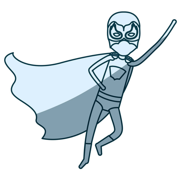 blue shading silhouette of faceless superhero boy flying in diagonal direction - Vector, Image