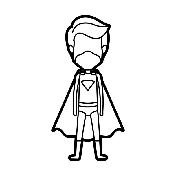モノクロ厚立っているフェースレス男スーパー ヒーローの輪郭し、マスク - ベクター画像