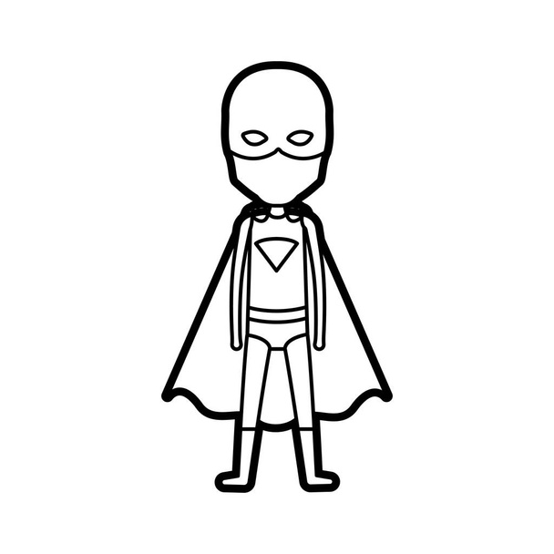 Monochrom dicke Kontur des stehenden gesichtslosen Jungen Superhelden - Vektor, Bild