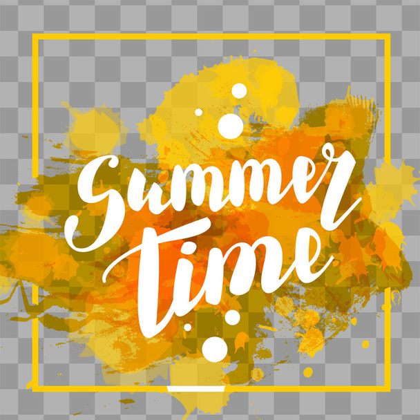 Hello summer yellow colored hand lettering - Vector, Image