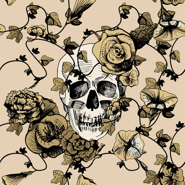 Skull in flowers - Vektor, obrázek