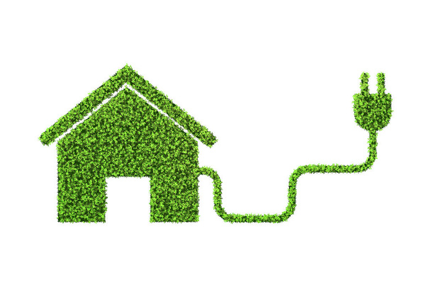 Φιλικό προς το περιβάλλον περίβλημα έννοια με πράσινο σπίτι - 3d r - Φωτογραφία, εικόνα
