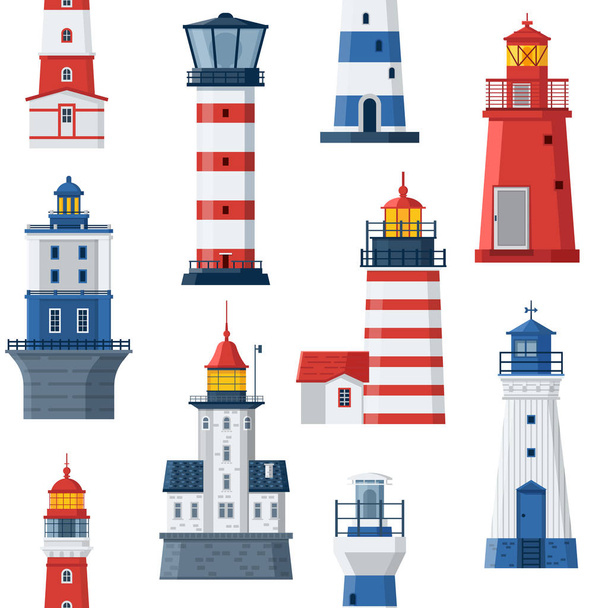 Flat Lighthouses and Sea Guide Lights - Vecteur, image