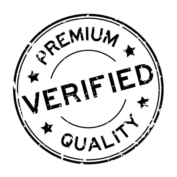 Grunge qualidade premium preto verificado selo de borracha redonda no fundo branco
 - Vetor, Imagem