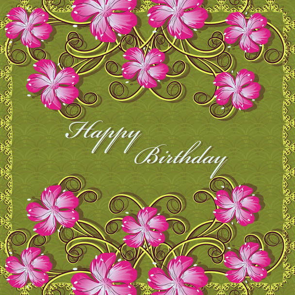 Vector greeting card with decorative flowers. Happy Birthday - Vector, imagen
