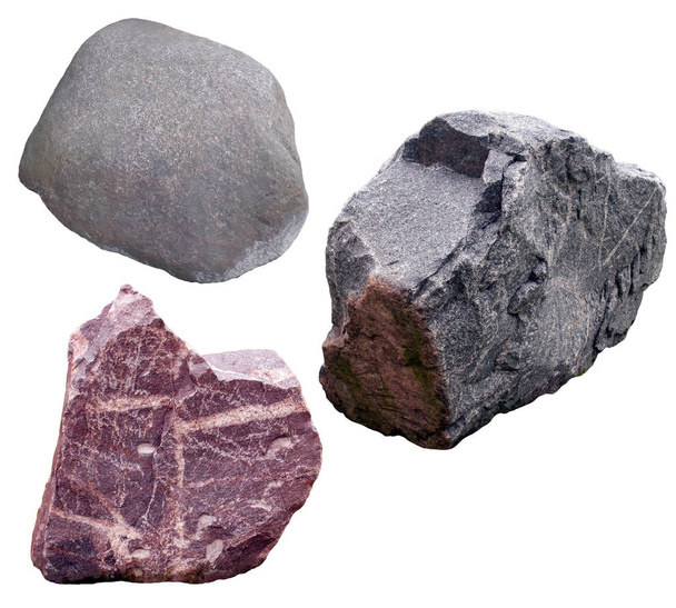 Collection de 3 grands blocs de granit différents isolés sur du blanc
 - Photo, image