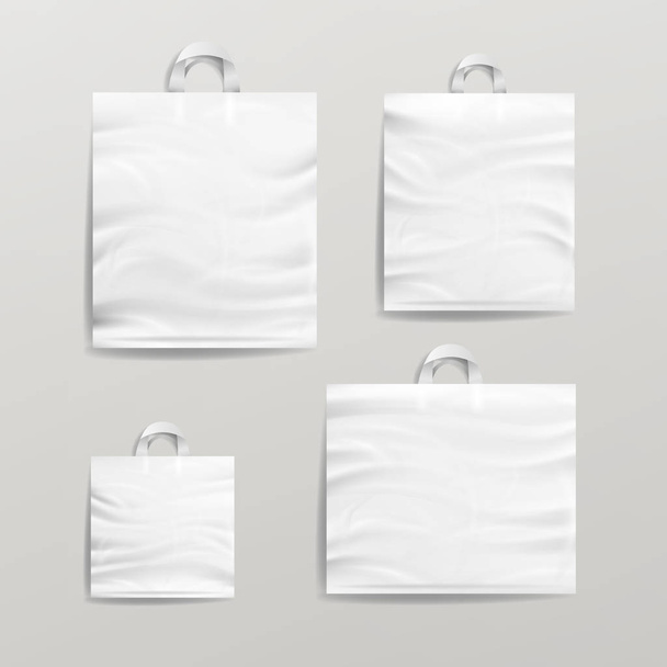 ビニールの買い物袋は、ベクトルを設定します。空のモックを白します。パッケージ デザインの良い. - ベクター画像