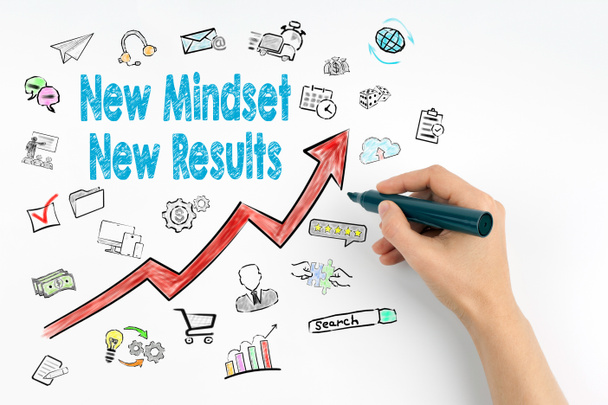 New Mindset New Results Concept. Hand with marker writing - Photo, Image